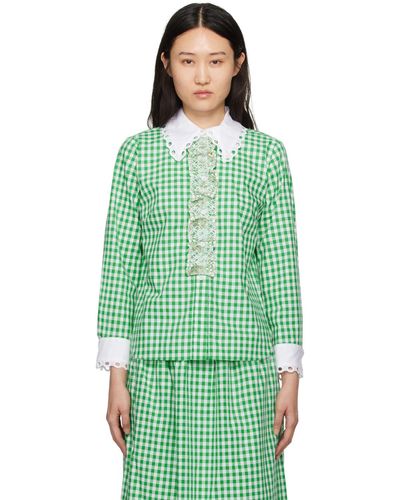 Anna Sui Chemise vert et blanc à motif guinguan