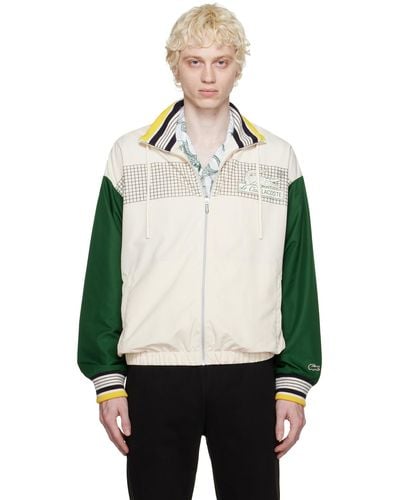 Lacoste Blouson aviateur blanc cassé et vert à logo imprimé - Noir