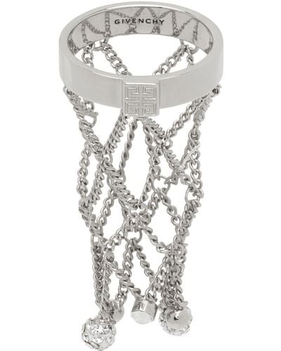 Givenchy Bague argentée à perles et à cristaux - Blanc