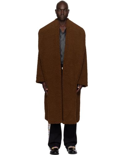 Casablancabrand Manteau brun en peau retournée synthétique à ceinture - Noir