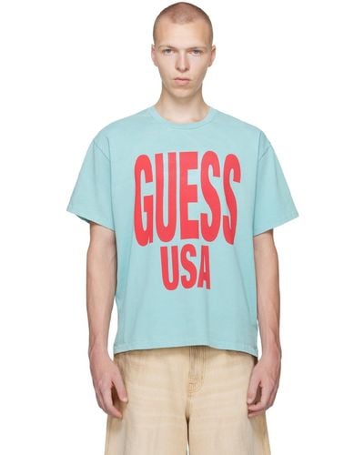 Guess USA ブルー フェード Tシャツ - レッド