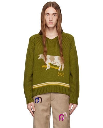 Bode Khaki Cattle Sweater - Green