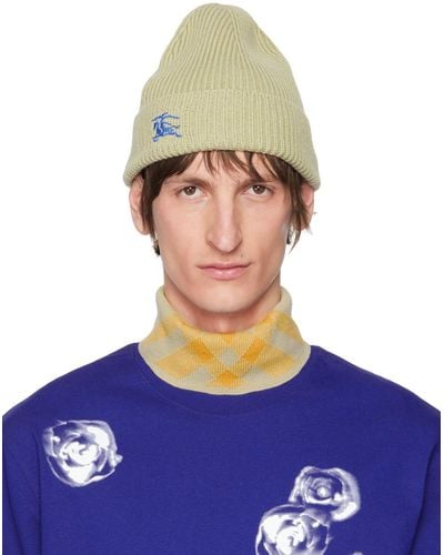 Burberry Taupe Ribbed Cashmere Beanie - Blue