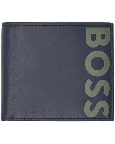 BOSS Navy Printed Wallet - Blue