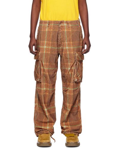 ERL Pantalon brun à carreaux - Multicolore