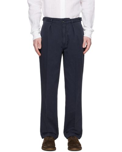 Drake's Pleated Trousers - Blue