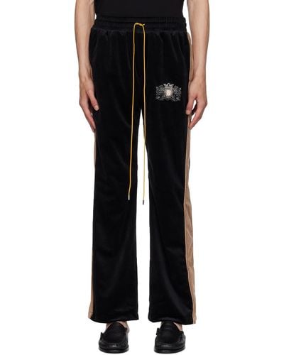 Rhude Pantalon de survêtement noir à image à logo brodée