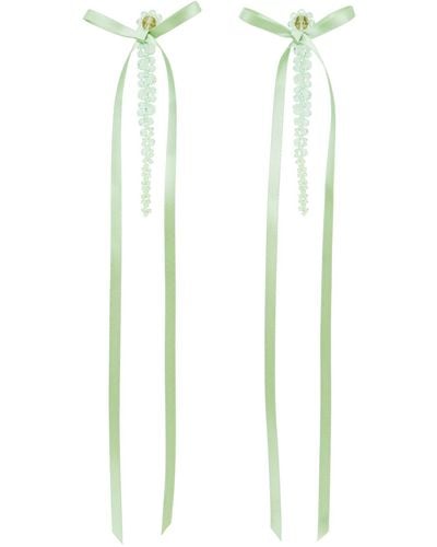 Simone Rocha Green Bow Ribbon Drip Earrings - White