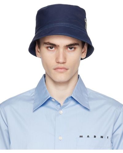 Marni Navy Embroidery Bucket Hat - Blue
