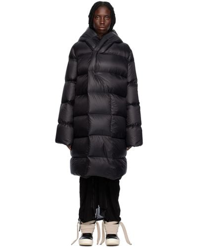 Rick Owens Manteau noir rembourré en duvet à capuche