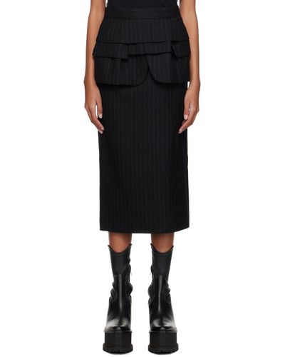 Sacai Black Chalk Stripe Midi Skirt