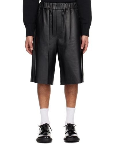 Ami Paris Black Elasticized Waistband Leather Shorts