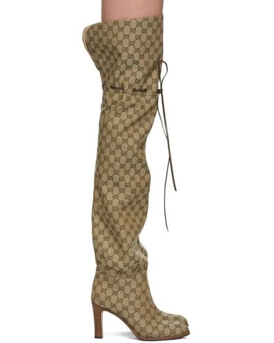 Gucci Beige GG Lisa Over-the-knee Boots - Natural