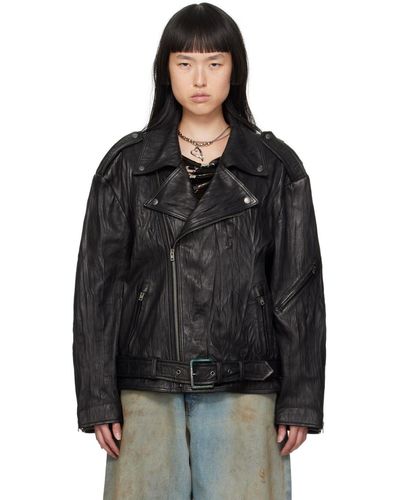Acne Studios Black Crinkled Leather Jacket
