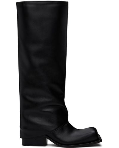FIDAN NOVRUZOVA Havva Chunky Heel Plissè Tall Boots - Black