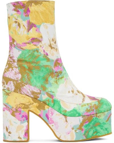 Dries Van Noten Multicolor Floral Platform Boots - Green