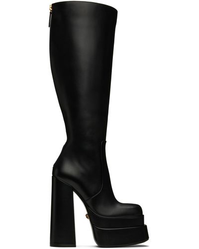 Versace High-heel Leather Boots - Black