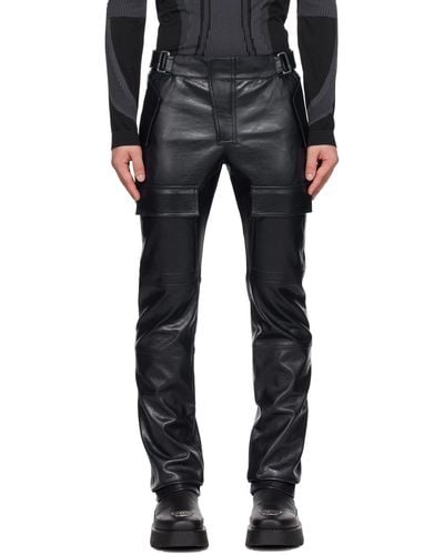 MISBHV Navy Moto Faux-leather Cargo Trousers - Black