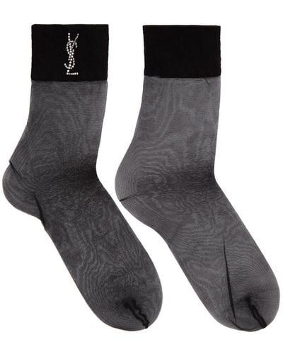 Saint Laurent Black Mesh Crystal Ysl Socks