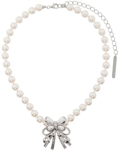 ShuShu/Tong White Pearl Butterfly Flower Necklace