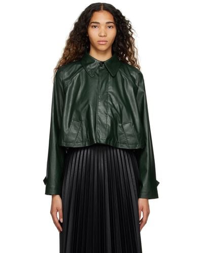 MM6 by Maison Martin Margiela Green Cropped Faux-leather Jacket