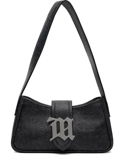 MISBHV Gray Mini Cracked Leather Shoulder Bag - Black