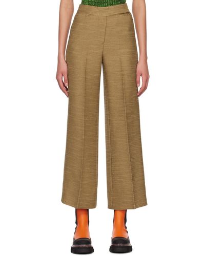 Ganni Pantalon brun en tricot flammé - Neutre