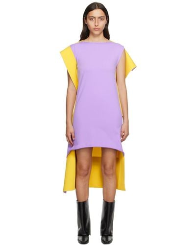 Issey Miyake Purple & Yellow Shaped Canvas Minidress - Multicolour
