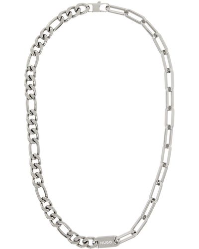 HUGO Silver Mixed Chain Necklace - Multicolour