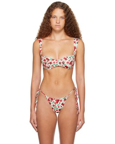 Magda Butrym Off-white Floral Bikini Top - Natural