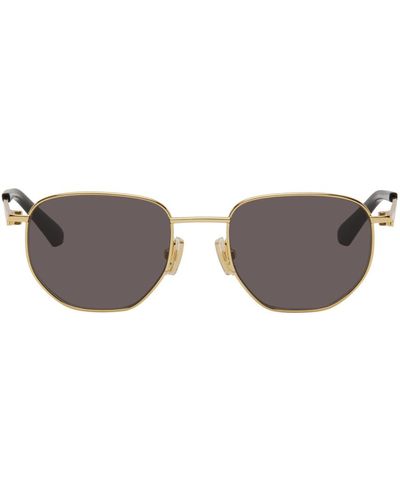 Bottega Veneta Gold Round Sunglasses - Black