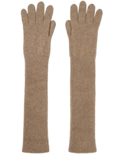 AURALEE Gants longs bruns en tricot de cachemire de chevreau - Multicolore