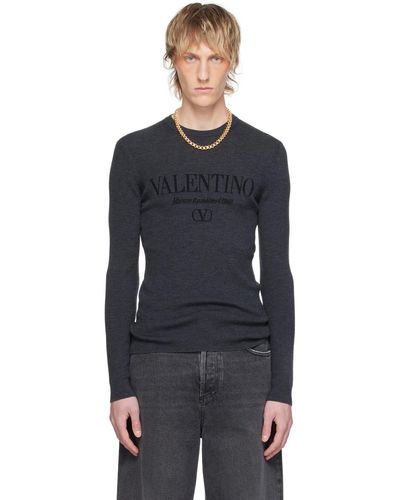 Valentino グレー ジャカード ロゴ セーター - ブラック