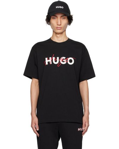 HUGO ロゴ刺繍 Tシャツ - ブラック