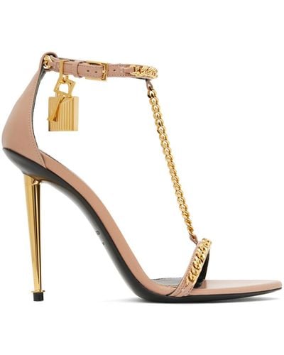 Tom Ford Taupe Padlock Pointy Naked Heeled Sandals - Metallic