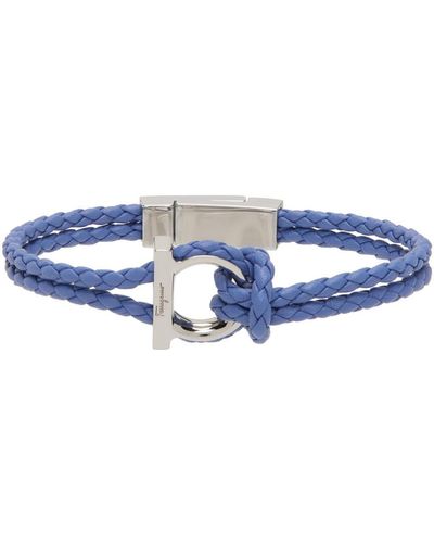 Ferragamo Blue Gancini Braided Bracelet