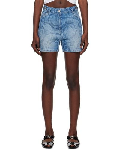 Versace Barocco Boyfriend Denim Shorts - Blue
