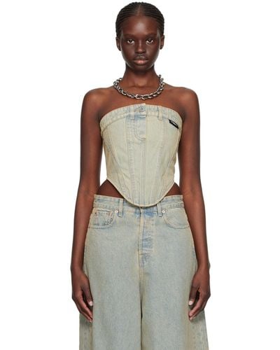 Vetements Beige Paneled Denim Tank Top - Multicolor