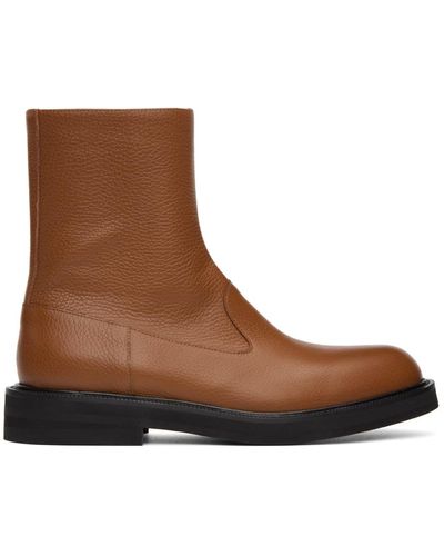 Dries Van Noten Tan Leather Zip-up Boots - Brown