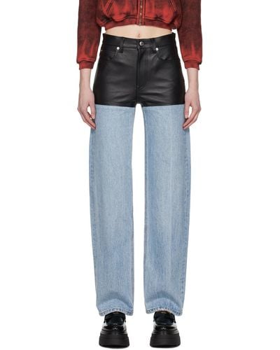 Alexander Wang Blue Stacked Leather Pants - Black