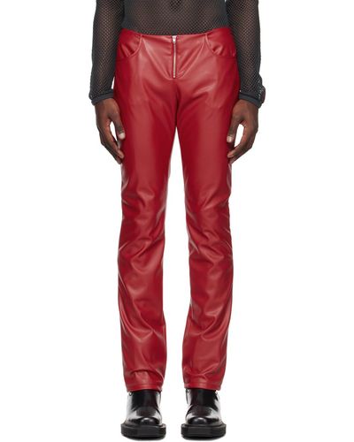 Mowalola Pantalon rouge en cuir synthétique à deux poches