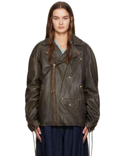 Acne Studios Brown Laced Leather Jacket - Black