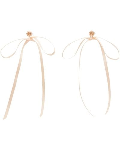 Simone Rocha Beige & Pink Bow Ribbon Stud Earrings - Black