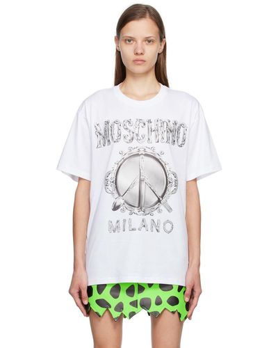 Moschino T-shirt blanc à image à logo - Vert