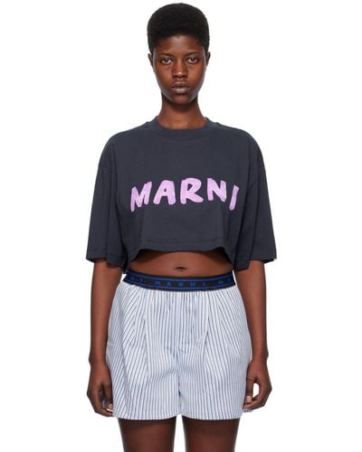 Marni Navy Cropped T-shirt - Black