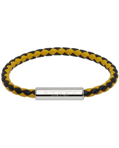 Marni Black & Yellow Braided Leather Bracelet