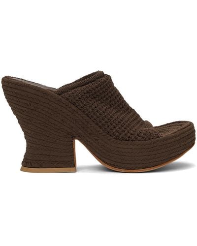 Bottega Veneta Brown Knit Wedge Sandals - Black