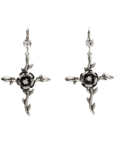 Blumarine Silver Rose Cross Earrings - Black