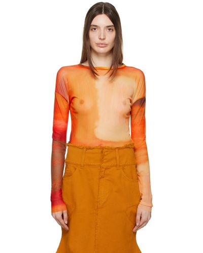 PAULA CANOVAS DEL VAS Semi-sheer Long Sleeve T-shirt - Orange