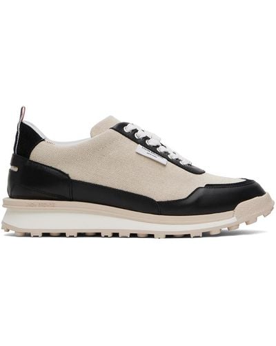 Thom Browne Beige & Black Alumni Panelled Lace-up Trainers